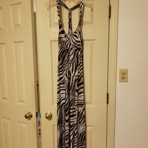 Long black and tan dress.